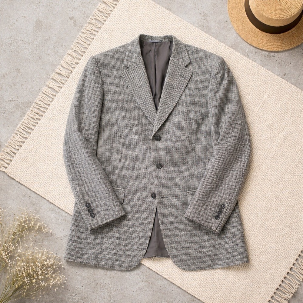 Corneliani Saks Fifth Avenue‎ Houndstooth Wool Blazer Made in Italy Brown 54R